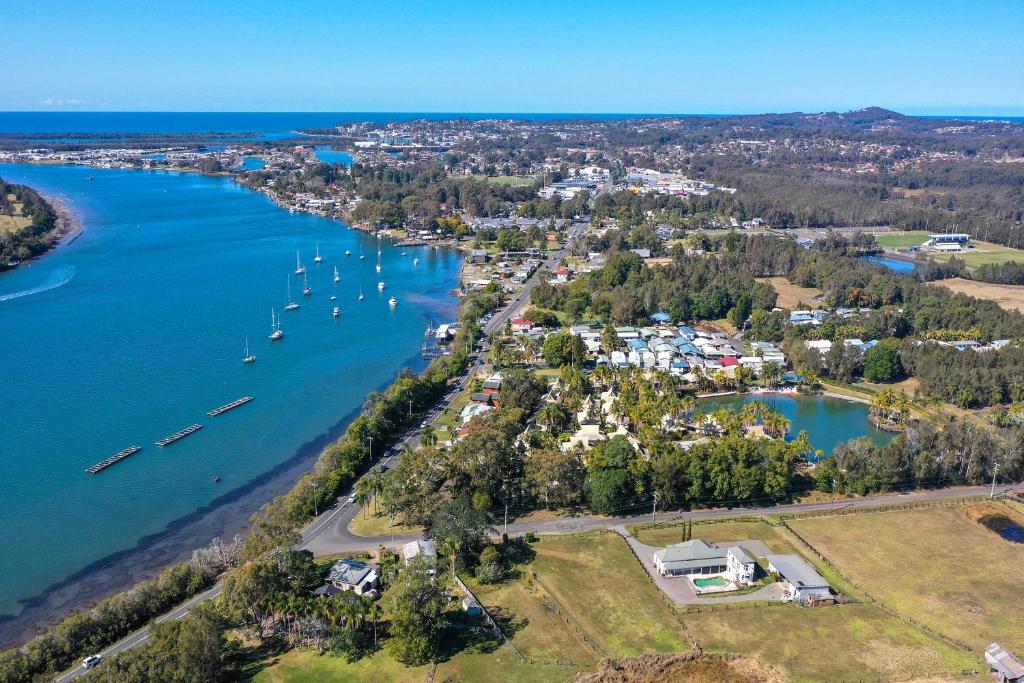 Aerial view of Port Macquarie coastline and harbour